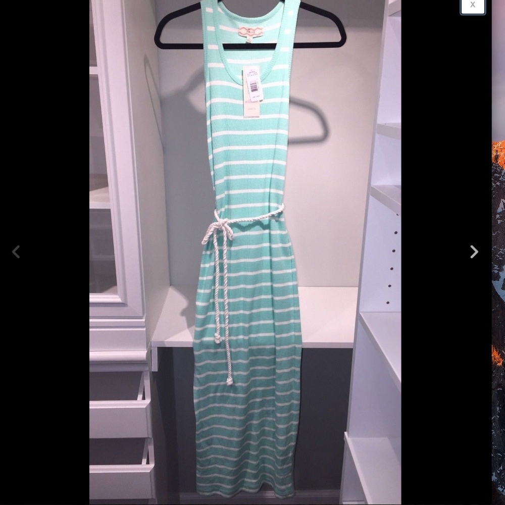 Macys Aqua Striped Rope belt Tank top Maxi Dress